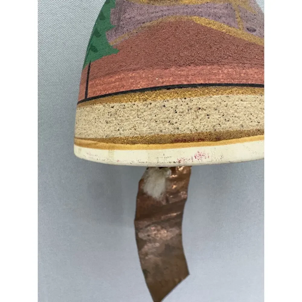 Vintage Mexican Pottery Wind Chime Hand Painted Southwestern Bisque Clay Bell